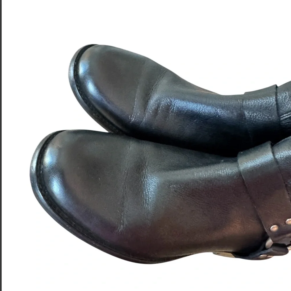 FRYE Phillip Harness‎ Moto Black Leather Short Ankle Boots Size 9